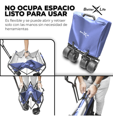 Carrito Vagon Plegable Multiusos Con Frenos Uso Rudo Blue