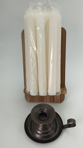 Imagen 2 de 2 de Vela O Espelma Blanca 21cm X 10 Unid + Porta Vela De Oreja