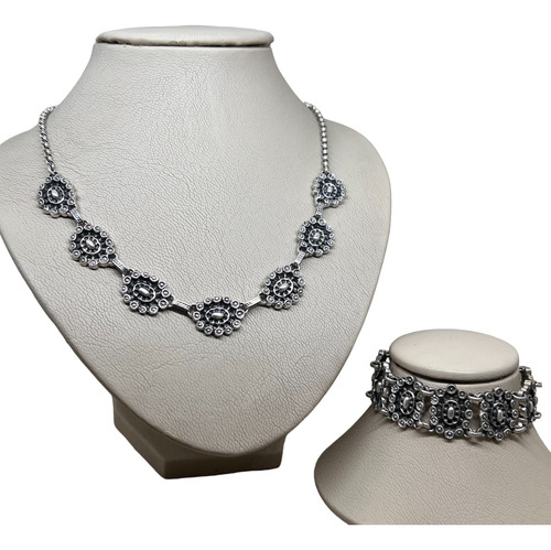 Antiguo Conjunto Estrusco Collar Y Pulsera Plata 900 Mm.pp