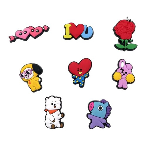 8pcs Decoración De Zapatos Para Pines Crocs Bt21 Kpop Bts