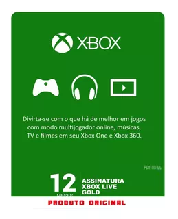 Gift Card Xbox Live Gold Brasil Cartão 12 Meses Envio Flash