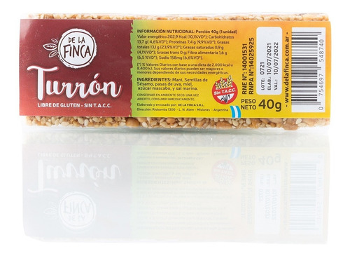 Imagen 2 de 4 de Turrón De Semillas De La Finca X 20u - Sin Tacc - Sésamo