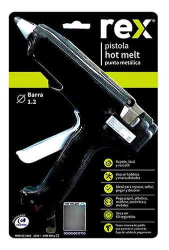 Pistola Silicona Hot Melt Rex 1,2cm