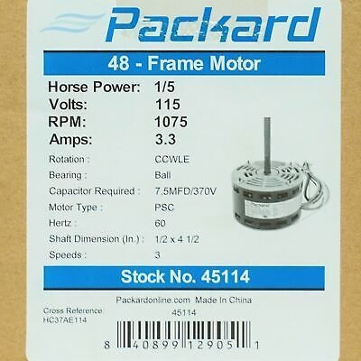 Packard 45114 Furnace Blower Fan Motor For Carrier Hc37a Spp