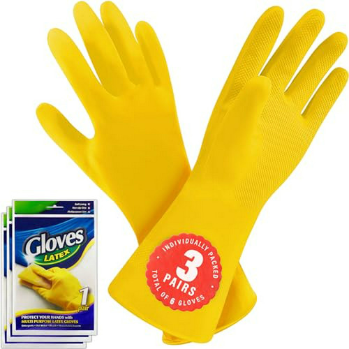 Guantes De Limpieza De Goma Natural Amarillos, Steadmax, 3 P