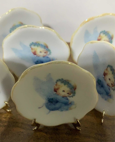 Imagem 2 de 4 de Kit 6 Pratinhos Anjo Azul Batismo Nascimento