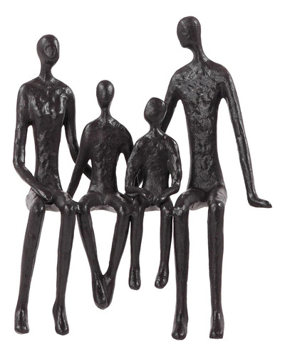 Estatueta Família 4 Pessoas Sentada Em Metal