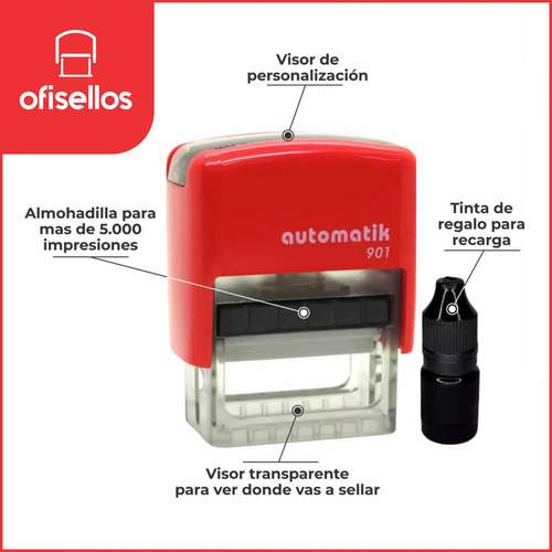 Sello Personalizado Automático Rojo Con Bolígrafo Y Frasco De Tinta De Regalo