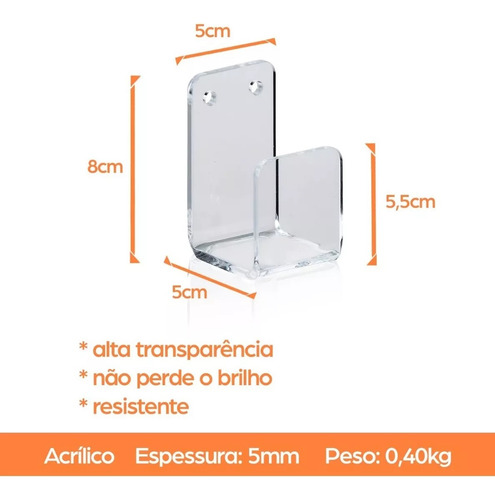 Kit 3 Suporte Gancho De Parede Multiúso Em Acrílico