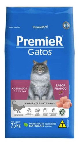 Ração Premier Gatos Castrados 6 A 11 Anos Sabor Frango 7,5kg