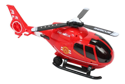 Helicóptero de rescate electrónico de juguete choca alrededor de la luz y suena de color rojo