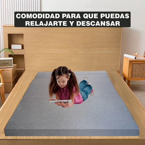 Sofá Cama Matrimonial Plegable, Colchoneta Con Soporte Firmé Color Gris claro