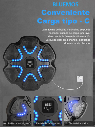Máquina De Boxeo Karate Musical Bluetooth Inteligente Color Azul Multimodal Máquina De Boxeo Karate Musical Bluetooth Inteligente Guantes De Medio Dedo Incluidos