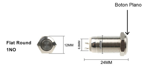 Push Boton Cabeza Plana Metalico Switch Momentaneo 10mm Ip65
