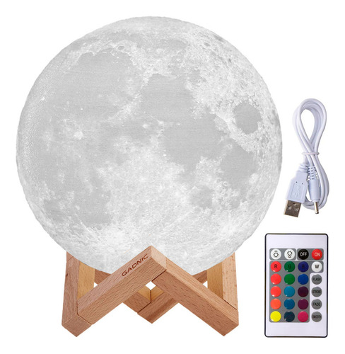 Lampara Velador Moderno Luna Llena Impreso 3d Led 16 Colores