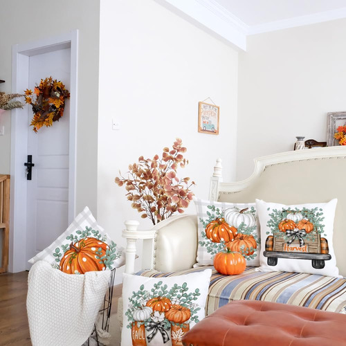 Geeory Fall Pumpkins Trow Pillow Cubre Un Juego De 4 Pulgada