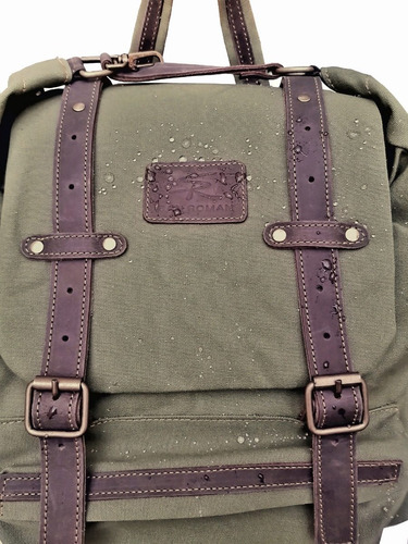 Imagen 2 de 9 de Mochila Lona Imper Algodon 25 L. Cuero Resistente San Roman