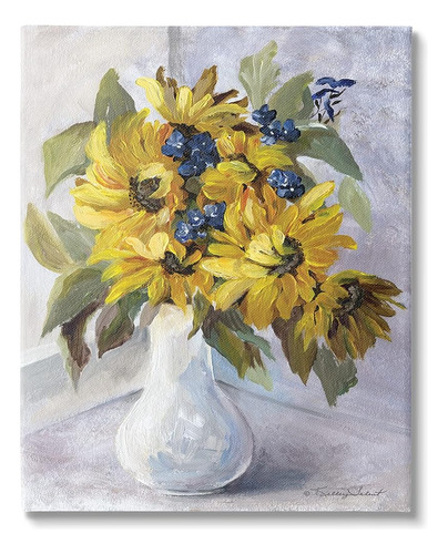 Stupell Industries Yellow Daisies Blue Accent Flower Canvas 
