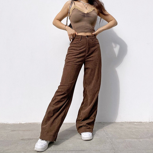 Rii Calça Feminina De Veludo Cotelê Calça Solta Com Perna A