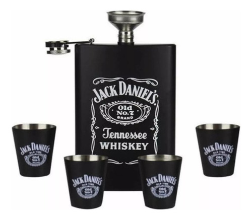 Licorera Whizkera Acero Inox 9oz Jack Daniels+4 Copas+embudo