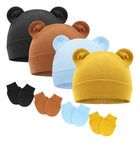 . Para Juego De Gorros De Bebé Recién Nacido Guantes De