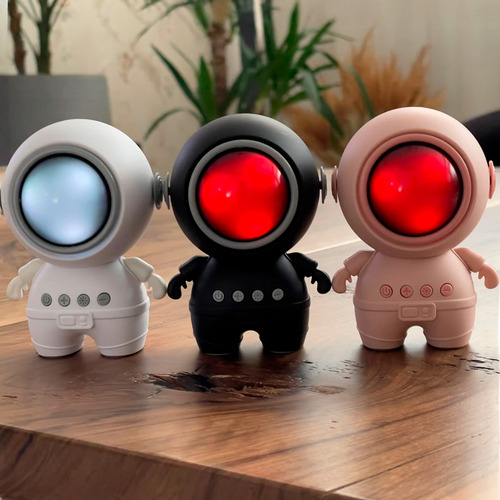 Parlante Mini Astronauta Bluetooth Luces Led Radio, Batería Color Negro