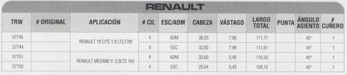 Valvulas Admision Renault Megane Ii 2.0l 16v 2004-2008