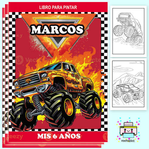 Kit Libro Para Pintar Imprimir Personalizado Monster Jam