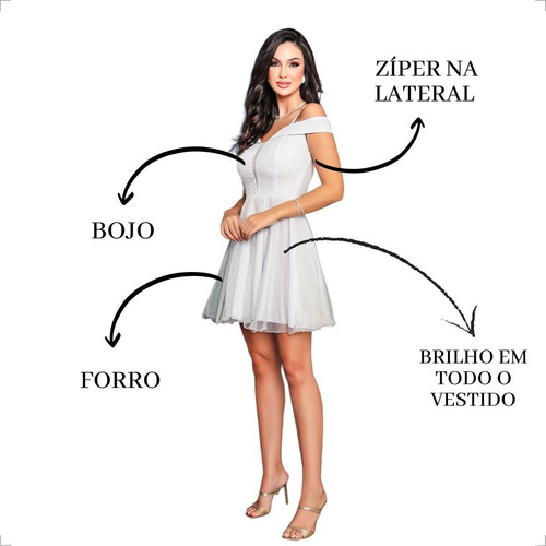 Vestido Debutante Festa Curto Rodado Brilho Várias Cores