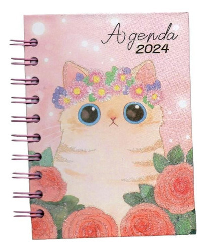 Agenda 2024 Grande Diária Gatinho C/ Glitter Feminina Cor da capa Rosa-Flor