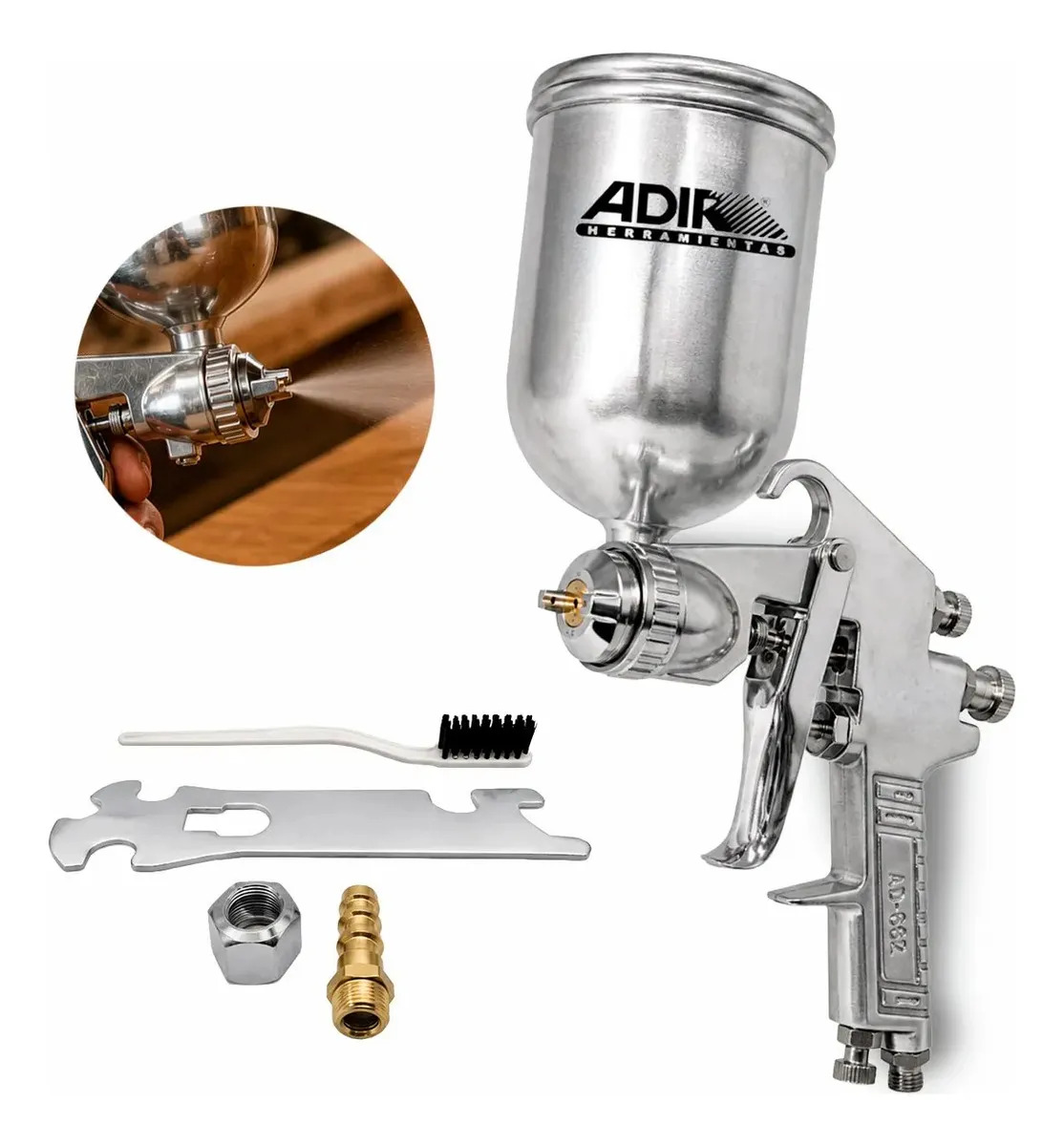 Pistola De Gravedad 400ml 3 Ajustes De Precisión 1000 W Cuerpo Métalico 70 Psi Pintura Profesional Industrial Adir 662