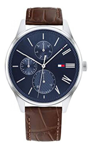 Reloj Tommy Hilfiger Th 1791847 Acero Multifuncion 50m Wr Color de la malla Marrón Color del bisel Plateado Color del fondo Azul