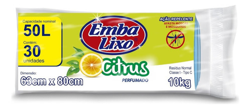 Saco De Lixo Embalixo 50l Perfumado Citrus Com 30 Unidades Cor Azul