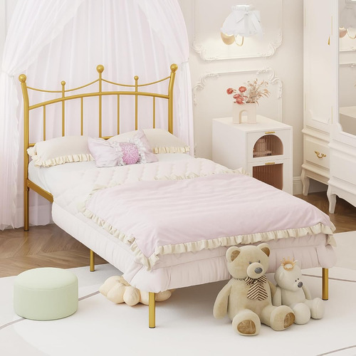 Base De Cama Individual Weeho C/cabecera De Princesa Dorado