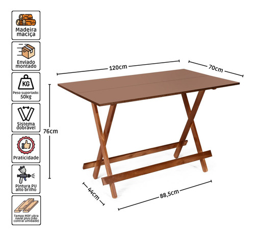 Kit 10 Jogos De Mesa Bar 1.20x70 Com 6 Cad. Dobráveis Em Mad Cor Imbuia