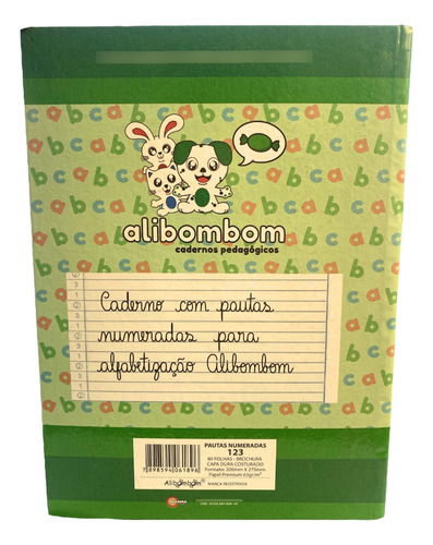 Kit 5 Cadernos Capa Mole Verde Pautado Alibombom 60 Folhas