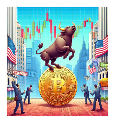 Vinilo 100x100cm Toro Bitcoin Saltando Sobre Moneda Trade