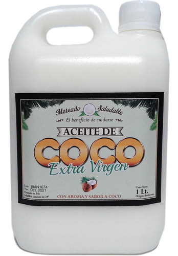 Aceite De Coco Extravirgen 1 Lt. Con Aroma Y Sabor.