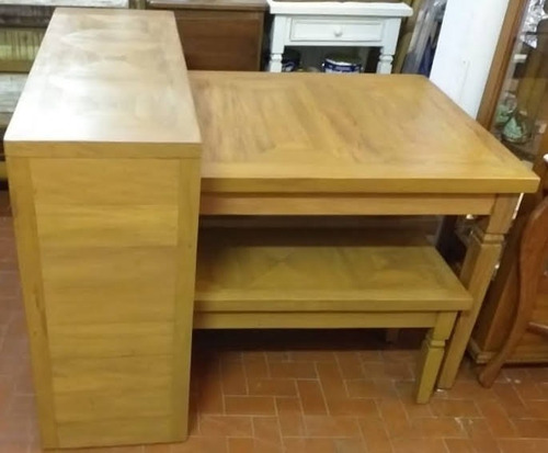 Conjunto Mesa C/ Banco + Aparador Bancada Madeira Maciça