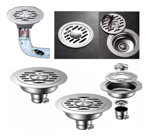 Coladera Baño Acero Inox 304 - Antihormigas Y Antiolores - 2pz, 15cm