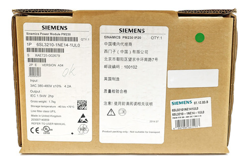 Sinamics G120 Pm230 1.5kw 4.1a 380-480v 6sl3210-1ne14-1ul0