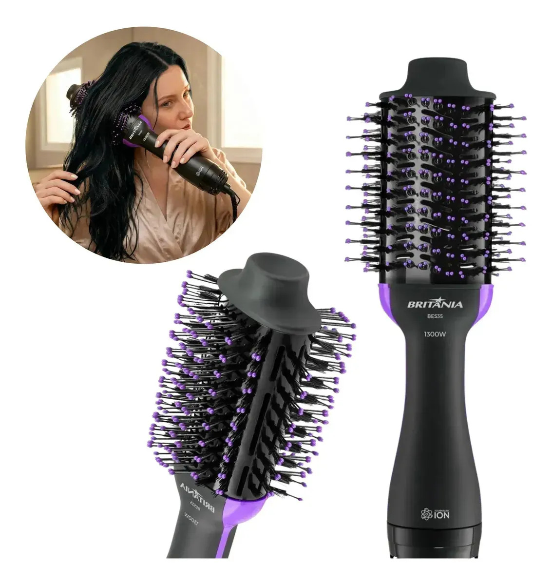 Escova Secadora Britânia BES35 Nanocerâmica 1300W Bivolt Alisadora Modeladora Secador 4 em 1 Alta Potência