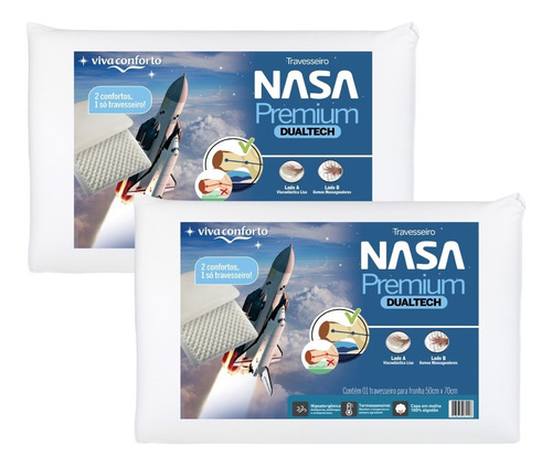 Kit 2 Travesseiros Nasa Premium Dual Tech Viva Conforto