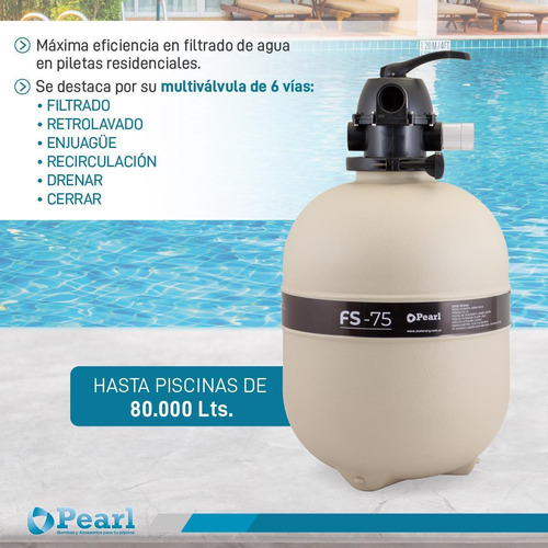 Filtro Arena Pileta Pearl 80.000 Litros Válvula 6 Vías