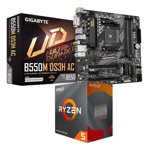 Kit Upgrade Amd Ryzen 5 5500 + B550m Ds3h Ac Wifi Cor Preto