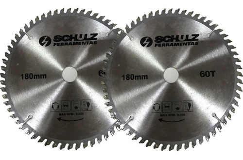 02 Discos De Serra Para Alumínio 180 Mm 60 Dentes Schulz