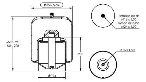 Bolsa Mola Pneumática Suspenção Eixo Mb Actros/axor St 352 K