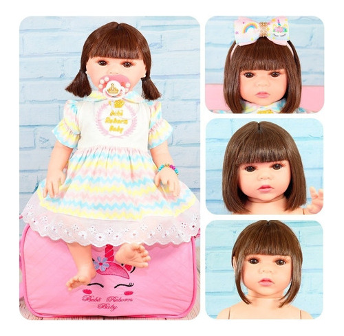 Bebê Reborn Boneca Baby Cabelos Castanhos C/ Enxoval