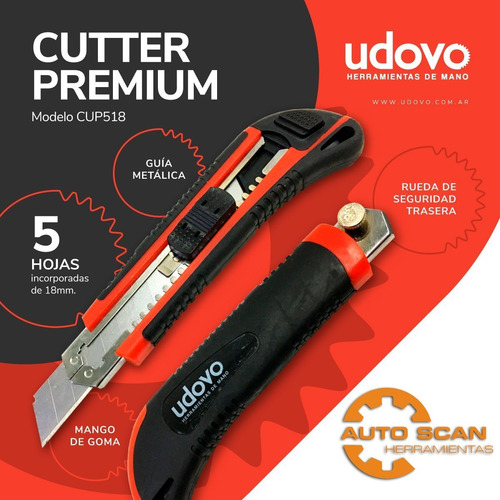 Cutter Trincheta Profesional 18mm + 25 Hojas Mango Goma