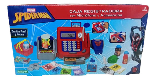 Caja Registradora Spiderman C Luz Sonido Y Micrófono Ditoys Rojo